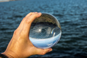 Glass ball sphere in outdoors