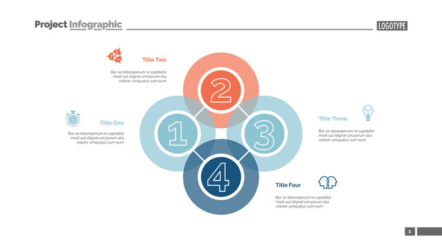 Quadruple intersect slide template. Business data. Graph, diagram. Creative concept for infographic, templates, presentation, report. Can be used for topics like workflow, strategy, analysis