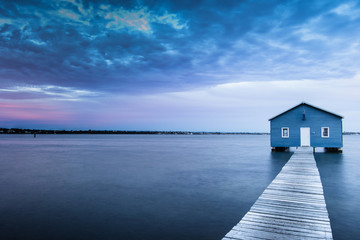 Blue Boat House In Perth at cloudy sunset