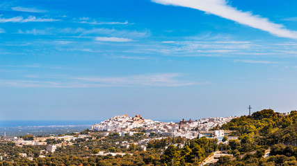 Panoramic view of the medieval white village of Ostuni