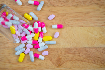 Many different colored pills