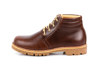 Men's brown boot isolated on white background.