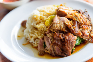 Stewed pork leg on rice