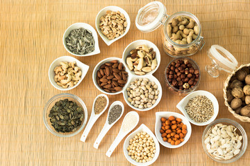 A collection of different dry fruits. Legume family