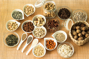 A collection of different dry fruits. Legume family