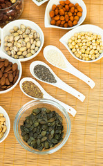 A collection of different dry fruits. Legume family