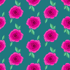 Seamless pattern with beautiful roses scattered on a blue background
