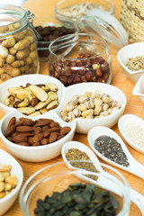 A collection of different dry fruits. Legume family