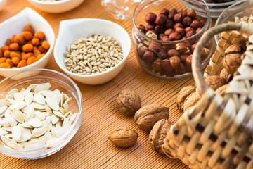 A collection of different dry fruits. Legume family