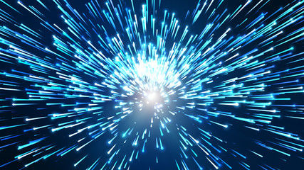 The explosion of Dark blue, blue firecrackers. Spread out into small dust pellets and glow dust particle abstract background.