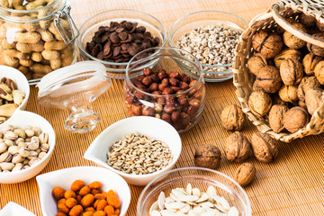 A collection of different dry fruits. Legume family