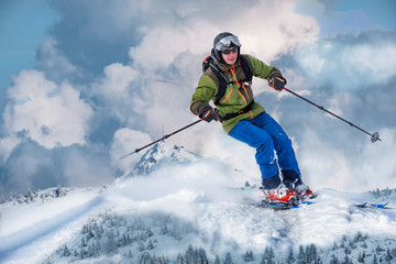 Fototapeta na wymiar Composing of skier in deep snow