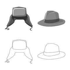 Vector illustration of headgear and cap icon. Set of headgear and accessory stock symbol for web.