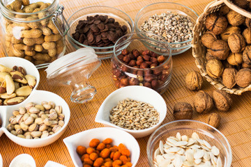A collection of different dry fruits. Legume family