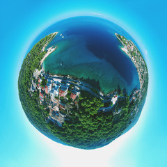 Fototapeta premium Exciting sunny warm day townscape of fisher man village and island Solta south of Split. Famous destination for tourists in Adriatic sea and the central Dalmatian archipelago, Croatia, Europe.