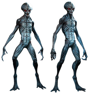 Horror Grey aliens 3D illustration