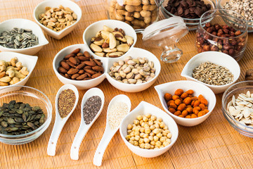 A collection of different dry fruits. Legume family