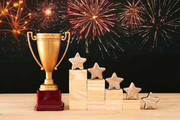 concept image of setting a five star goal. increase rating or ranking, evaluation and...