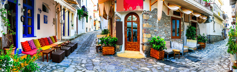Fototapeta na wymiar Traditional colorful Greece - charming old streets of Skiathos town