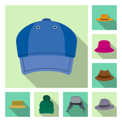 Isolated object of headgear and cap sign. Collection of headgear and accessory stock vector illustration.