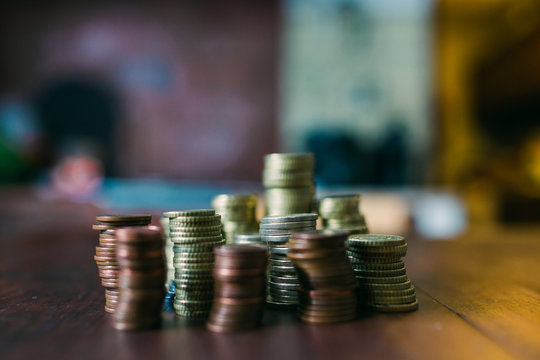 Stacks of various coins