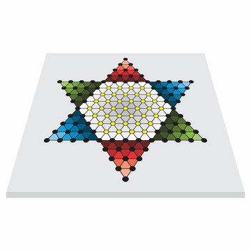 Perspective view of various family game board, sternhalma.