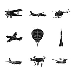 Isolated object of plane and transport sign. Collection of plane and sky stock vector illustration.