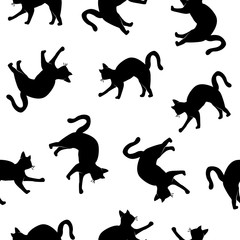 Vector Illustration. Silhouette cat seamless pattern. Shadow-figure isolated cat icon for design