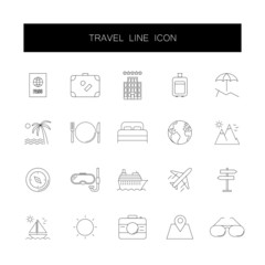Line icons set. Travel pack. Vector illustration