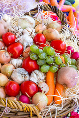 Vegetables, fruits and berries in the basket. Harvest to the Thanksgiving_