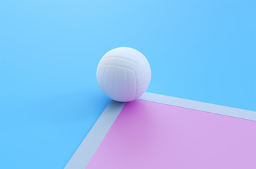 The volleyball line up on a pink and blue 3d rendering court.The concept of healthy living and exercise.