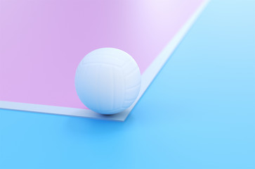 The volleyball line up on a pink and blue 3d rendering court.The concept of healthy living and exercise.