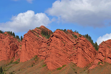 Mountain range of Jeti Oguz (Seven bulls), Kyrgyzstan,tourist trademark of Issyk-Kul lake region,Central Asia
