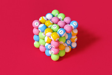 3d rendering red billiard table top view balls sport theme.