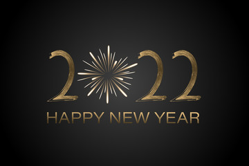Happy New Year - 2022. Lettering and firework in golden colors.