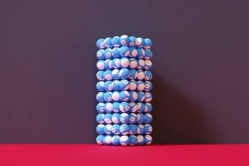 3d rendering red billiard table top view balls sport theme.