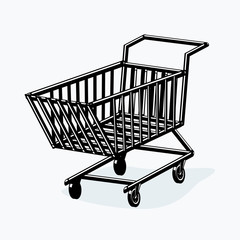Black and white shopping cart icon
