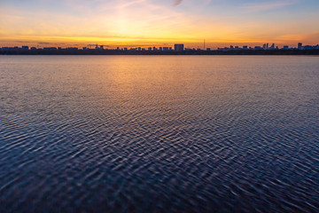 Naklejka premium sunrise on the lake in moscow