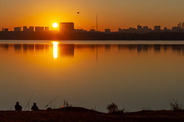 Fototapeta premium sunrise in the city of moscow