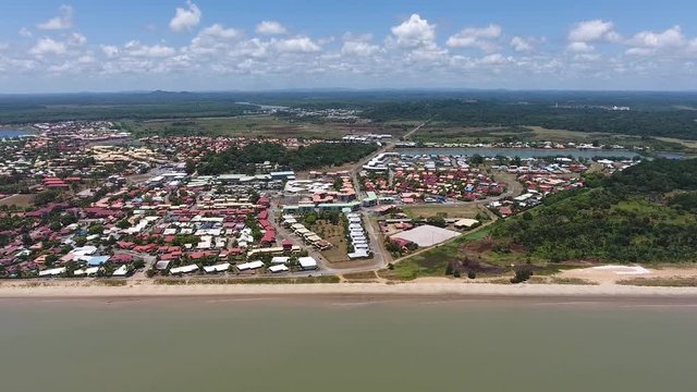 Kourou commune French Guiana. Aerial view with front beach