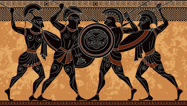 Ancient greek scene banner.Hero,spartan,myth.Ancient civilization culture.