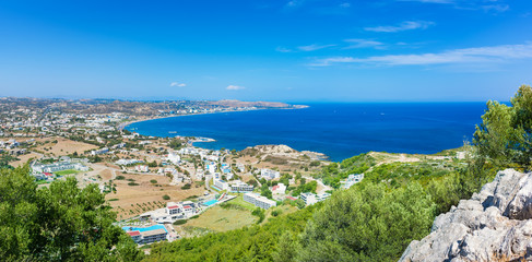 Panoramatic view of hotels in Faliraki and Mediteranean sea (Rhodes, Greece)