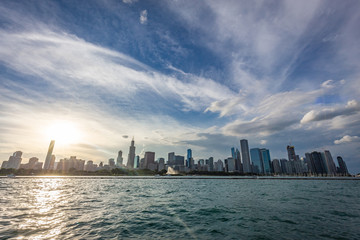 Chicago city view from Michigan Lake in beautiful a sunny day.