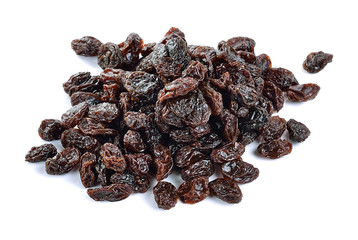 Dried raisin on white background