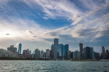 Fototapeta na wymiar Chicago city view from Michigan Lake in beautiful a sunny day.