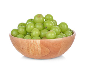 gooseberries on Wooden cup isolated on white background.