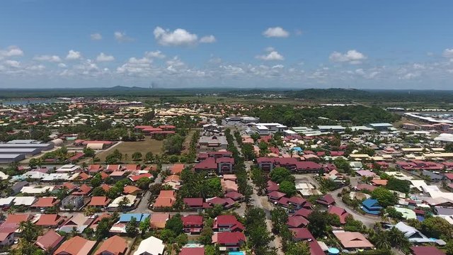 Neighbourhood in Kourou commune French Guiana. Aerial view