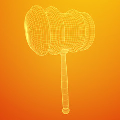 Gavel, hammer of judge or auctioneer. Wireframe low poly mesh vector illustration
