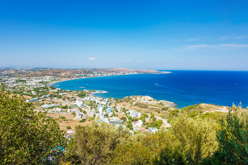 Fototapeta premium View of hotels in Faliraki and Mediteranean sea (Rhodes, Greece)