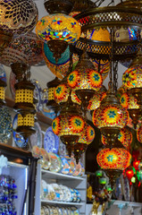 Turkish traditional colored glass craft lights. Grand market, Istanbul